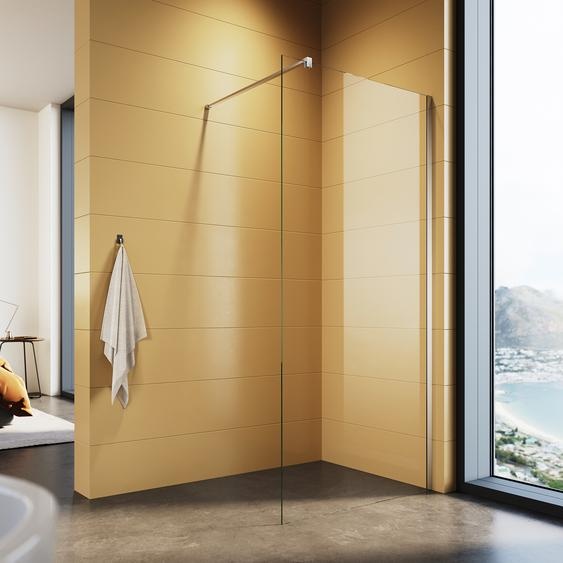 SONNI Walk in paroi de douche avec barre de maintien 76x200cm, verre trempé de sécurité de 8mm, avec nano revêtement, avec zone de réglage, paroi de douche