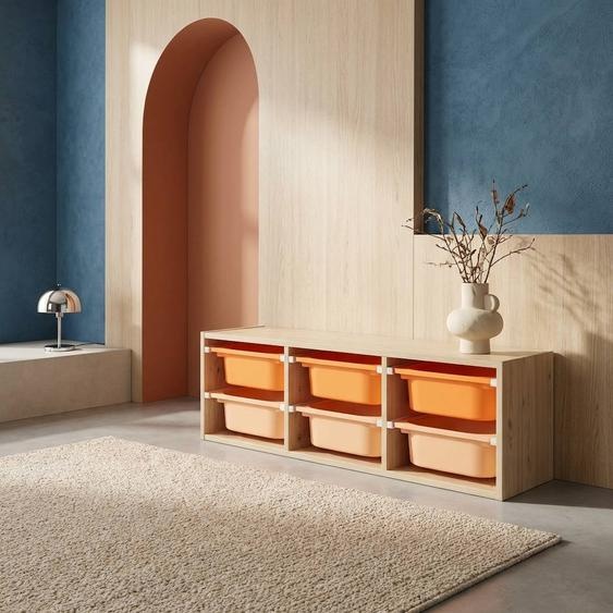 Sora - Childrens Storage Unit With 6 Storage Bins Orange
