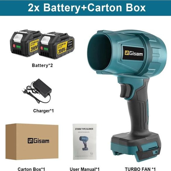 Souffleur à batterie / souffleur de feuilles - Appareil portable Turbo - Sans fil - 1 500 W - 18 V - Moteur sans balais - Avec 2 batteries - Orange