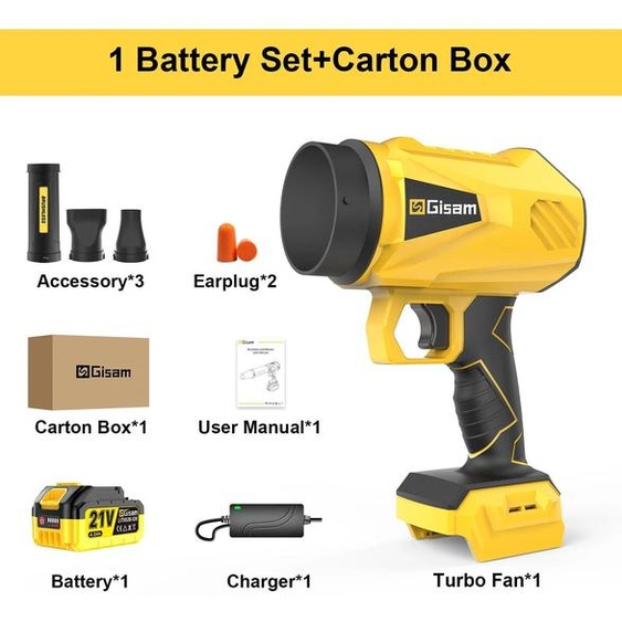 Souffleur à batterie - Souffleur manuel - Turbofön - Moteur sans balais - 150 000 tr/min - Vitesse de lair : 200 m/s - Compatible avec les batteries 18V - Livré avec 1 batterie de 4,0 Ah