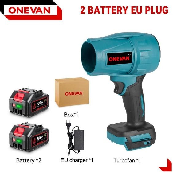 Souffleur à feuilles sans fil - Souffleur turbo à main - Sans fil - Vitesse de lair de 150 m/s - 1 200 W - 2 batteries + chargeur UE - Moteur à balais - Orange