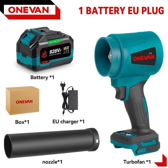Souffleur à feuilles sans fil - Ventilateur électrique Turbo-Jet - 4000 W - Moteur sans balais - 300 000 tr/min - 400 m/s - 1 batterie, prise UE - Puissance de soufflage 2 kg - Lot de 2