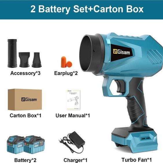 Souffleur à feuilles sans fil - X50 - Moteur sans balais - Haute pression - 2 batteries incluses - Vitesse de lair de 200 m/s - Vitesse variable - Orange