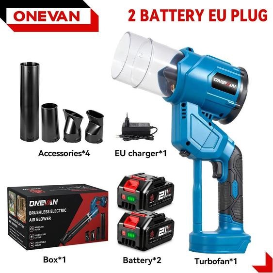 Souffleur dair - Souffleur turbo à main - Kit comprenant 2 batteries 18 V - Puissance 5 000 W - Haute pression - Vitesse de rotation 38 000 tr/min - Moteur à balais - Sans fil - Orange