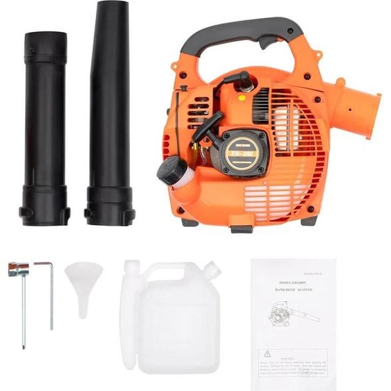 Souffleur de feuilles à main, essence - Souffleur de feuilles à essence - Cylindrée de 25,4 cm³ - Puissance du moteur de 0,75 kW - Fort débit dair pour les feuilles, la neige et la poussière - Prise européenne - Orange