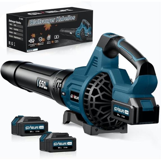 Souffleur de feuilles Accu-électrique 18 V, vitesse de 257 km/h, avec 3 vitesses et 2 batteries de 5,2 Ah. Souffleur sans fil pour jardin, feuilles, poussière et neige, de couleur bleue