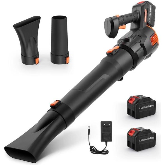 Souffleur de feuilles - Batterie 21 V - 3 niveaux - 2 batteries 4,5 Ah et chargeur - Vitesse de lair 49 m/s - Noir
