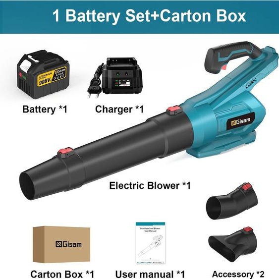 Souffleur de feuilles sans balais - Appareil portatif - 20 000 tr/min - Sans fil 18 V - 1 batterie incluse - Pour le jardin, la neige et la poussière