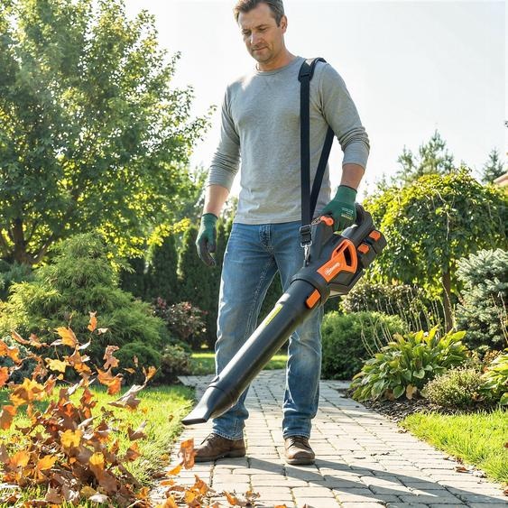 Souffleur de feuilles sans fil 20 V, souffleur/aspirateur de feuilles, moteur sans balais, fonction Turbo-Boost, plastique, orange/noir | 102 cm | 162,7 km/h | 2 batteries de 4,0 Ah