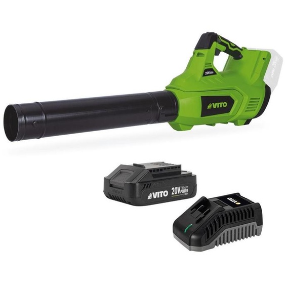 Souffleur de Feuilles Sans Fil 20V + Batterie 2Ah + Chargeur rapide 2 Vitesses Nettoyage Terrasse Allée Jardin VITO
