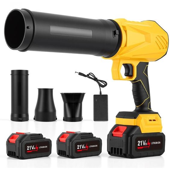 Souffleur de feuilles sans fil, moteur sans balais, 2 batteries de 4,0 Ah, couleur jaune