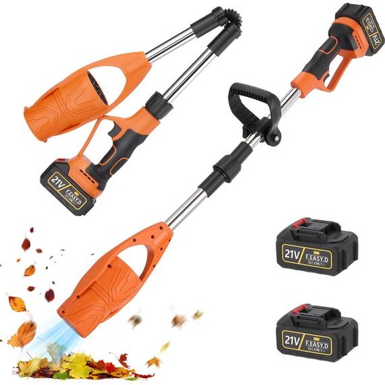 Souffleur de feuilles sans fil, pliable, avec technologie de siphon, débit dair de 520 CFM, vitesse de lair de 150 MPH, moteur en cuivre de 400 W, 2 batteries de 3000 mAh, couleur orange
