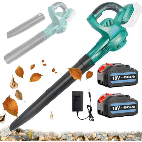 Teetok - Souffleur de feuilles sans fil puissant avec 2 batteries de 5.5A, tubes à pour lentretien de la pelouse à domicile, le soufflage des