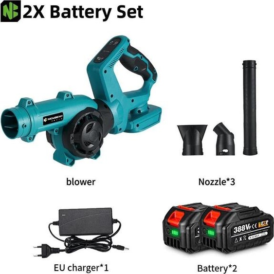 Souffleur de feuilles sans fil - Souffleur centrifuge - Avec 2 batteries 18 V - Trois vitesses - Jusquà 350 km/h - Poignée réglable à 270° - Puissance 2000 W - Orange