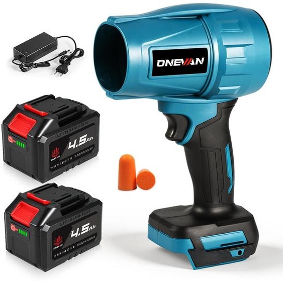 Souffleur de feuilles sans fil, vitesse de 600 km/h, 2 batteries de 4500 mAh, 21 V, poids : 1,5 kg