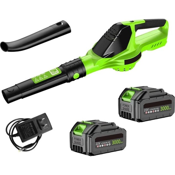 Souffleur de feuilles sans fil - X6 Turbo - 3000 W - 5 niveaux - Moteur sans balais 21 V - 2 batteries incluses - Prise UE - Vert
