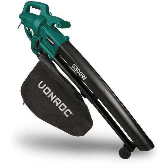 Souffleur de Feuilles VONROC 3-en-1 3300W – Souffler, Aspirer et Déchiqueter – Vitesse d’Air de 270km/h – Sac de Collecte de 40L Inclus - Aspirateur