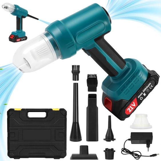 Souffleur de turbines électrique - Souffleur manuel sans fil - Sans balais - 300 W - 100 ml - Pour PC, clavier, maison et voiture - 2 batteries