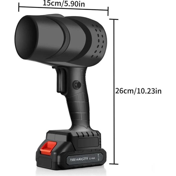 Souffleur électrique à batterie - Souffleur turbo portatif - Batterie 21 V (1 batterie) - 36 000 tr/min - 120 km/h - Moteur à balais - Interrupteur de verrouillage - Marron