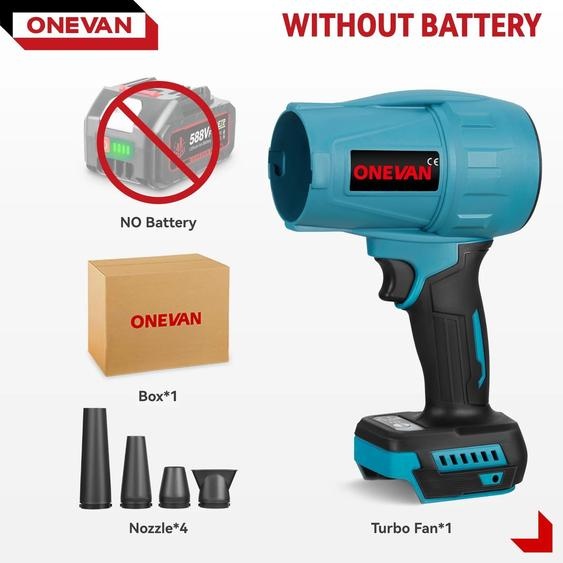 Souffleur électrique à turbine - Souffleur à feuilles sans fil - Moteur sans balais - Haute puissance de 3 500 W - Compatible avec les batteries 18 V - Sans batterie - Couleur or