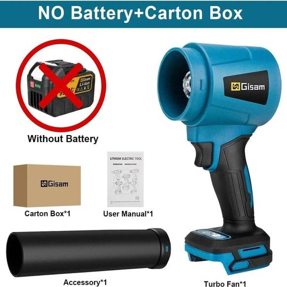 Souffleur électrique de feuilles et dair - Souffleur turbo - Moteur sans balais - Haute pression - Sans fil - Sans batterie ni chargeur - Braun