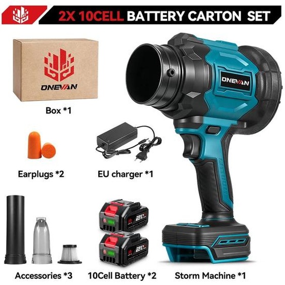 Souffleur turbo à batterie - Souffleur de feuilles et aspirateur - 2 batteries - 330 000 tr/min - Moteur sans balais - Haute pression - Compatible avec les batteries Makita 18 V