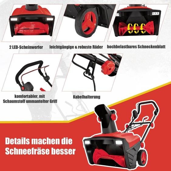 Souffleuse à neige électrique avec lumières LED et moteur 15 A Largeur de travail 50 cm Hauteur de travail 25 cm Rouge + Noir