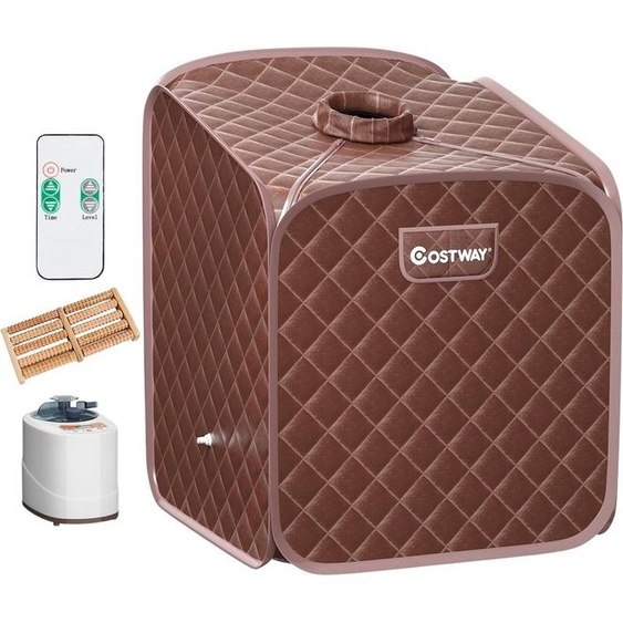 Spa de sauna à vapeur portable avec rouleau de massage des pieds de chaise et tapis absorbant 9 niveaux de température réglables cabine de spa intérieure café