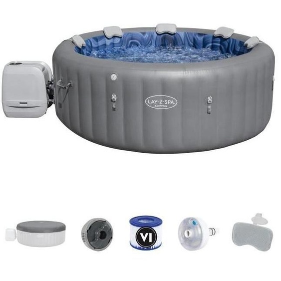 Spa Gonflable BESTWAY Lay-Z-Spa Santorini, 5-7 Places, Rond, 5 Appuie-Tête Rembourrés, 2 LED ColorJet
