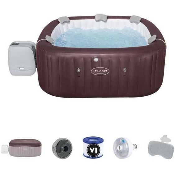 Spa Gonflable Carré Bestway Lay-Z-Spa Maldives HydroJet Pro, 201x201x80 cm, 5-7 Places, 8 Jets dEau, Avec Couverture et 5 Appuie-Têtes