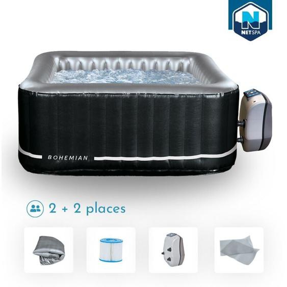 Spa gonflable carré Netspa Bohemian - 2+2 places - Triple fonction - 158x158x70 cm - 100 buses dair