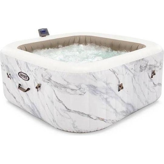 Spa Gonflable Intex Calacatta, 173 x 173 x 71 cm, 4 Places, Carré, 140 Diffuseurs à Bulles, 2 Jets Massants