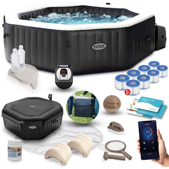 Spa gonflable Jacuzzi avec hydromassage 201 x 71 cm 4 personnes + accessoires premium INTEX 28458