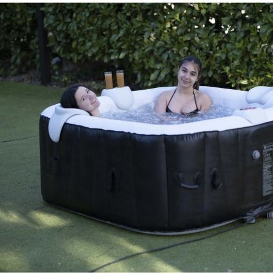 Spa Gonflable SunSpa, 6 Places, 185 x 65 cm, Carré, Avec Bandeau LED, AC02-LED, Avec Filtre, Cadenas et Tapis de Sol