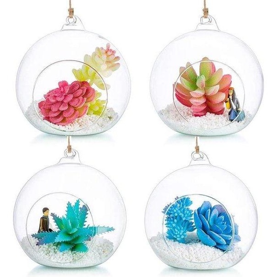 Sphères en verre suspendues Terrarium Orbs - 4 pièces de verre contenant des plantes - grande ouverture fougère aérienne plantes vase suspension - 4,72 pouces - pour la maison fête mariage jardin bricolage design
