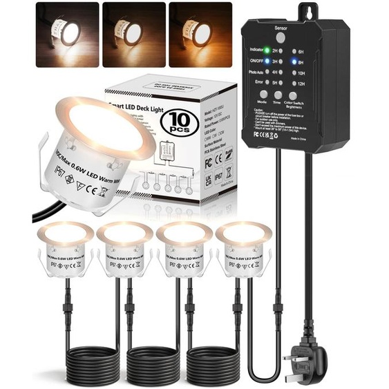 Spots encastrables LED - 10 pièces, 3 couleurs - 0,8 W, basse tension - Plastique et métal