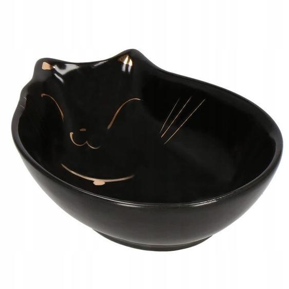 SPRINGOS bol en céramique pour manger & boire avec oreilles de chat nourriture petit bol pour manger de leau nourriture sèche friandises (noir)