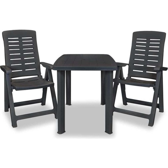 Stabli Möbel 3-pièces Bistro-Set plastique Anthrazit - Meubles de jardin 3-4 personnes - Groupe de sièges CC9093405