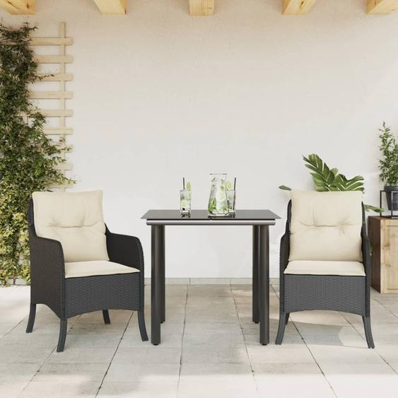 Stabli Möbel Gartenmöbel Set Balkonmöbel-Set 3-pièces Garten-Essgruppe mit Kissen Schwarz Poly Rattan - Garniture de meubles de jardin CC7319054 2parcel