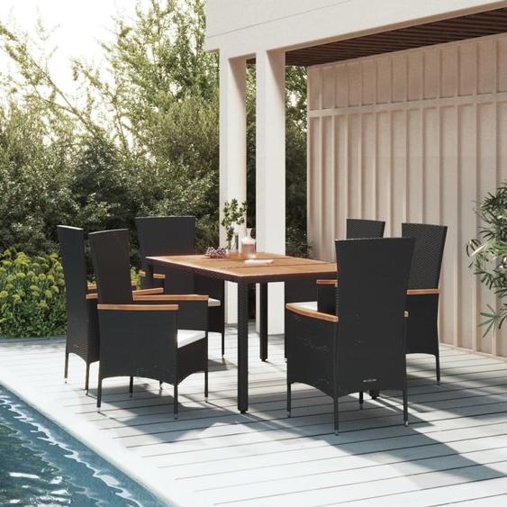 Stabli Möbel Salon de jardin 7 pièces avec coussins Noir Poly Rattan CC5815866