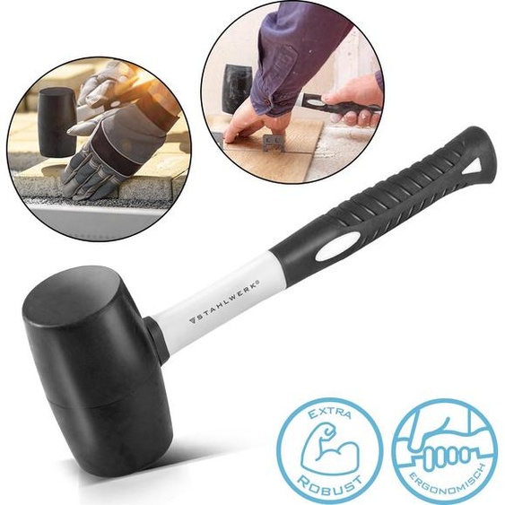 STAHLWERK Marteau en caoutchouc 680 g Marteau de montage avec poignée en fibre de verre Marteau de protection