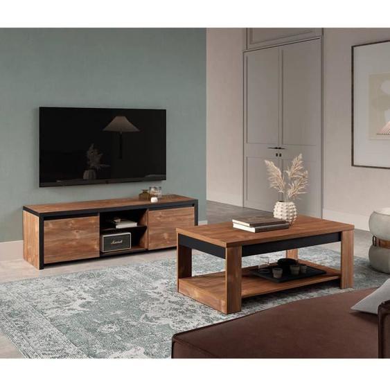 Ensemble Salon - ALTOBUY - Stalone - Bois Manguier Foncé - Noir - Vintage - Rangement