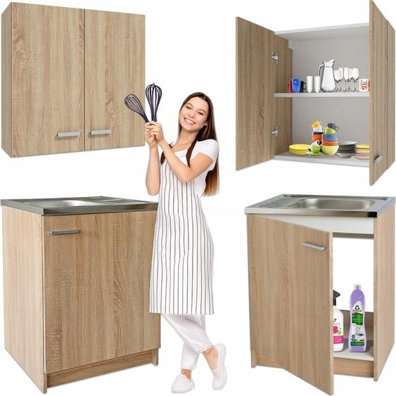 Stamar | Ensemble de meubles de cuisine : armoire suspendue & armoire basse, chêne Sonoma