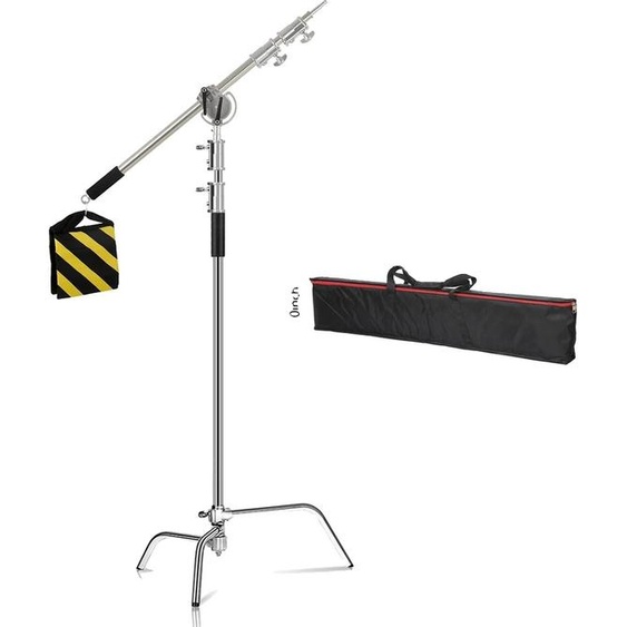 Stand C pour la photographie, hauteur réglable 2,6 m, construction durable en acier inoxydable, sac de transport transversal 2.6M