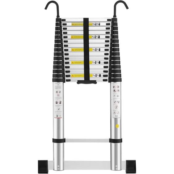 Stanew - Aluminium Échelle pliante 6.2M Télescopique Pliable avec Mains Courantes Amovibles et barre déquilibre, Éxtensible Échelle Droite Simple