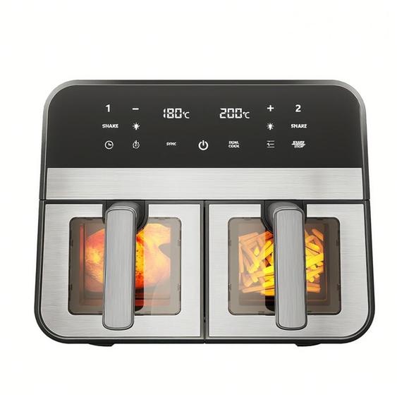 Stanew - Friteuse Air Fryer Dual Zone sans Huile 9L 2400W, avec Fenêtre de Visualisation, 8 Programmes de Cuisson, Écran Tactile, Alerte Aux
