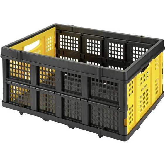 Stanley Caisse pliante FT505 - Caisse à provisions pliante - Capacité jusquà 25KG/ 50L - 56,8 x 41 x 27,2 CM - Noir/Jaune