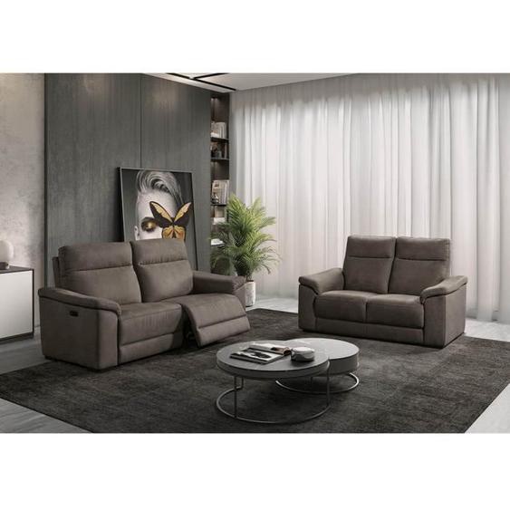 STANLEY - Canapé Relax Electrique 3 Places + Canapé 2 Places Fixe Tissu Gris Foncé