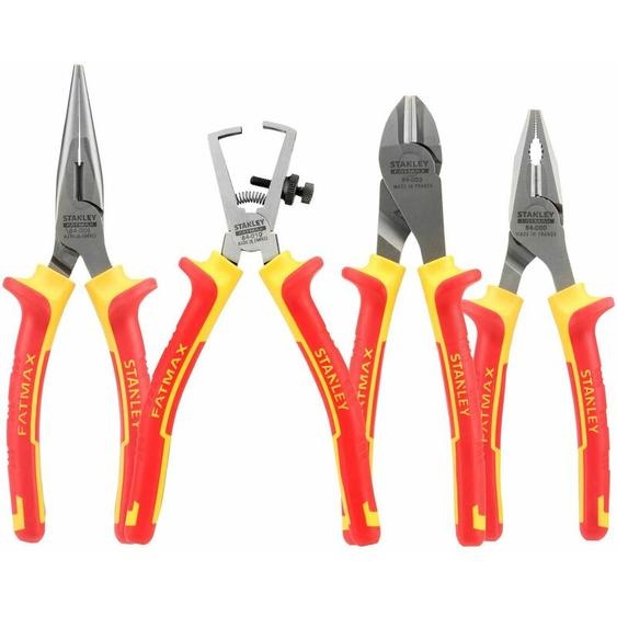Stanley - Coffret de 4 Pinces - Isolées 1000V - Universelle - Coupante Diagonale - Bec Long Droit - à Dénuder 4-84-489