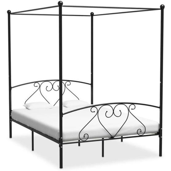 STAR® Métal Cadre de lit à baldaquin - avec sommier à lattes - Noir Métal 140x200cm ®5683